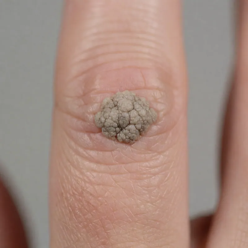 Illustrative image of warts & molluscum — a generated illustration of a typical presentation, not a photograph of a patient