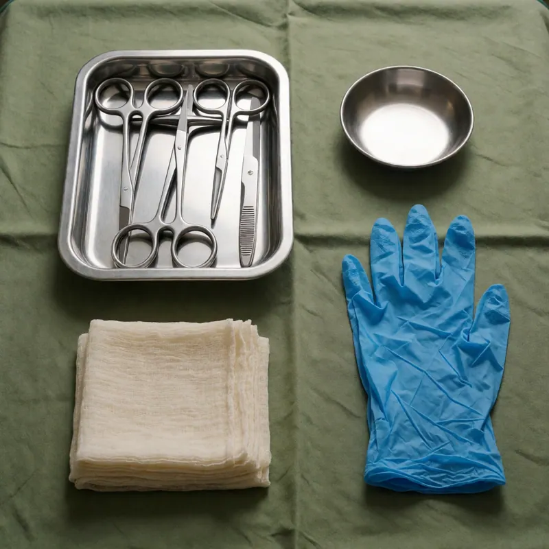 Instrument tray laid out before a procedure