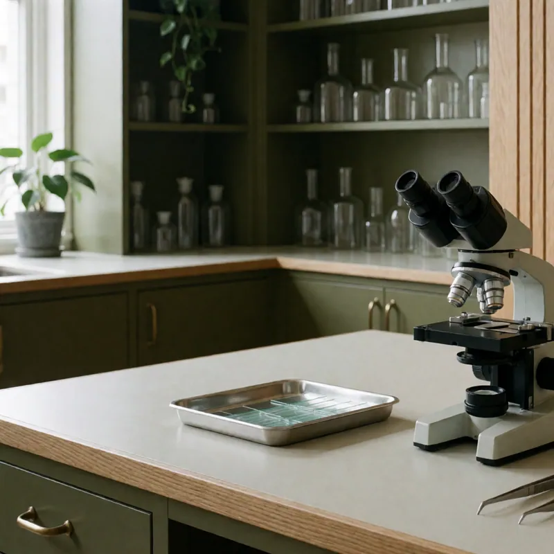 The bench where nail and skin samples are prepared